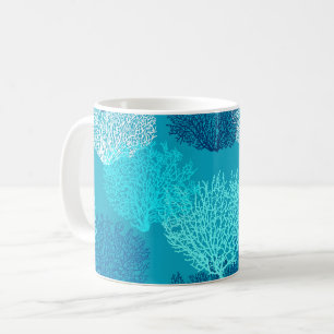 Caneca De Café Impressão de Coral do Ventilador, Turquesa, Aqua e