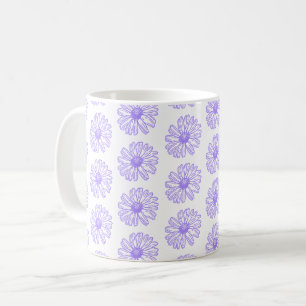 Caneca De Café Impressão de Flor de Daisy Purple Pastel, Hippie F