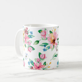 Caneca De Café Impressão de Folhagem Floral Verde Rosa Vibrante