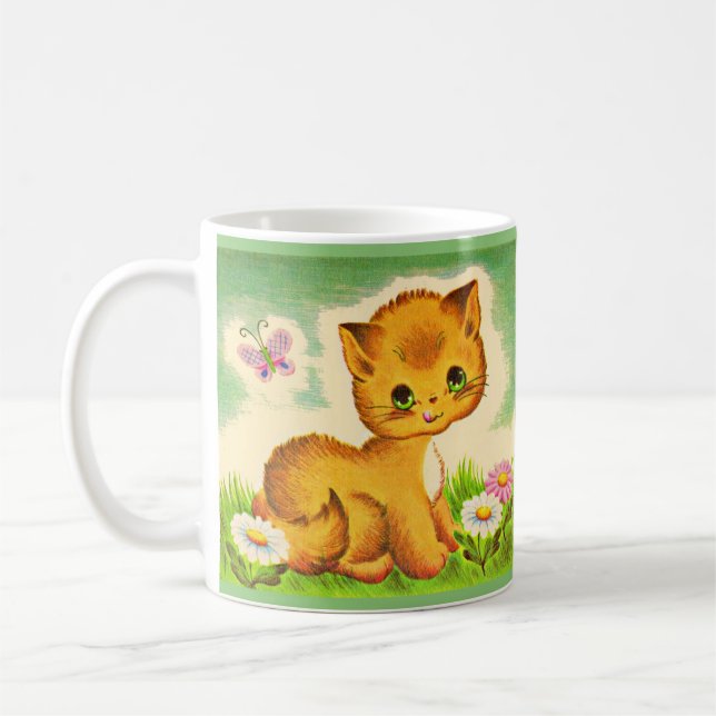 Caneca De Café impressão de gatinho de olhos verdes adorável (Esquerda)