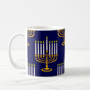 Caneca De Café impressão de judeus menorah hanukkah azul