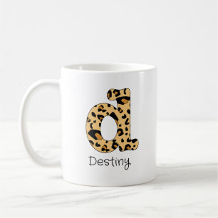 Caneca De Café Impressão de Leopardo Inicial Minúscula d e Nome