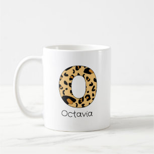Caneca De Café Impressão de Leopardo Inicial o Minúsculo e Nome