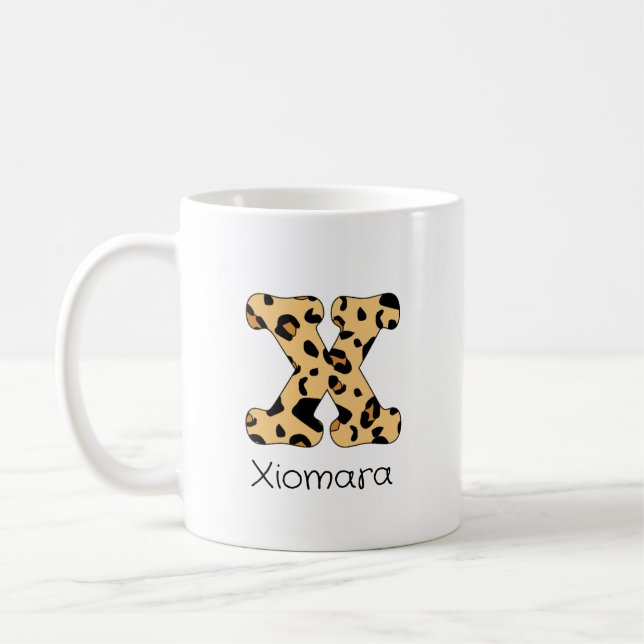 Caneca De Café Impressão de leopardo Inicial x Minúscula e Nome (Esquerda)