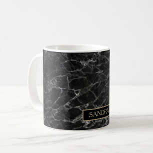 Caneca De Café impressão de mármore preto elegante com nome