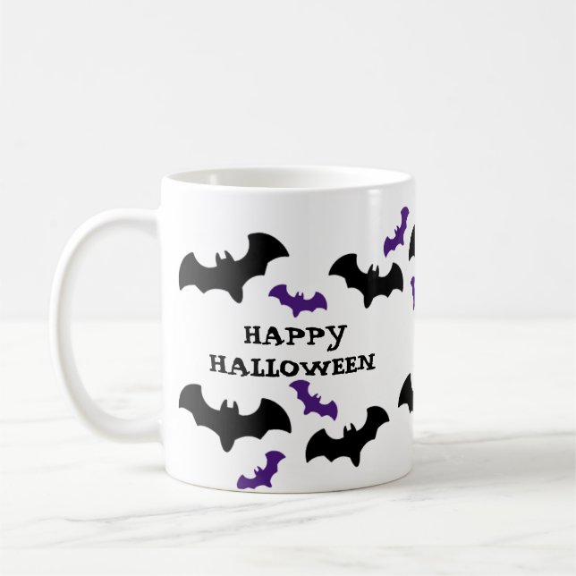 Caneca De Café Impressão de Morcego de Halloween  (Esquerda)