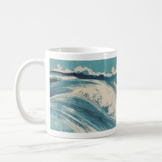 Caneca De Café Impressão de Oceano de Ondas Azuis Antigas Japones (Esquerda)