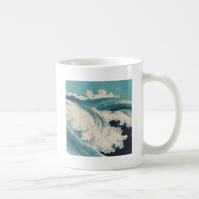 Caneca De Café Impressão de Oceano de Ondas Azuis Antigas Japones (Direita)