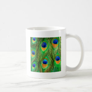 Caneca De Café Impressão de Penas de Pavão Coloridas
