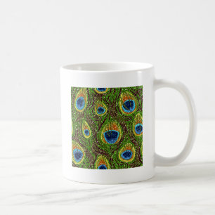 Caneca De Café Impressão de Penas de Peacock Coloridas