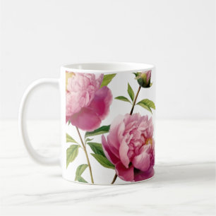 Caneca De Café Impressão de Peônias Rosa Ilustrada à Mão