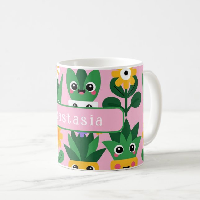 Caneca De Café Impressão de planta em vaso personalizável fofa (Frente Esquerda)