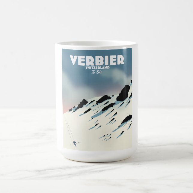 Caneca De Café Impressão de poster de viagens de esqui de Suiça V (Centro)