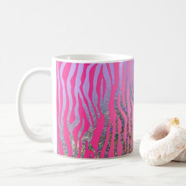 Caneca De Café Impressão de Tigre Rosa Meio Glitter (Com Donut)
