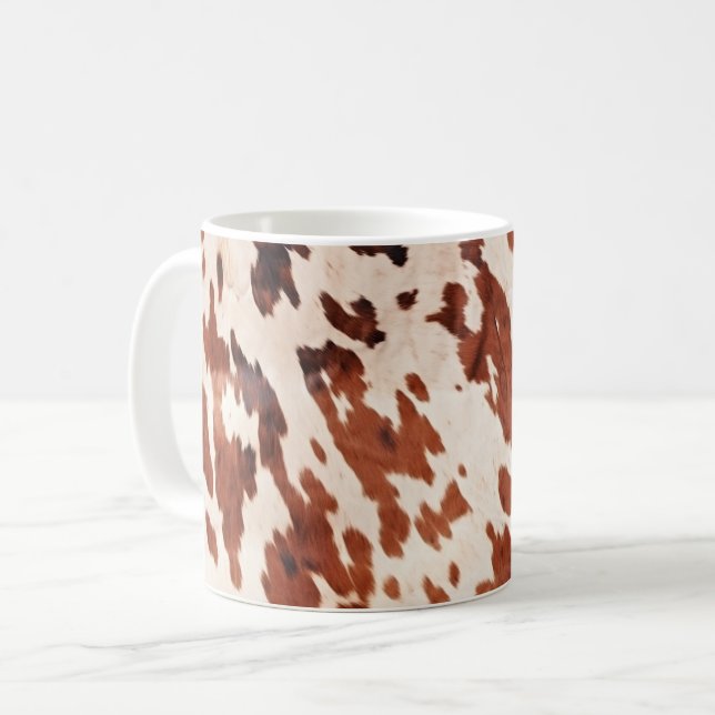 Caneca De Café Impressão de Vaca Ocidental Marrom Creme (Frente Esquerda)