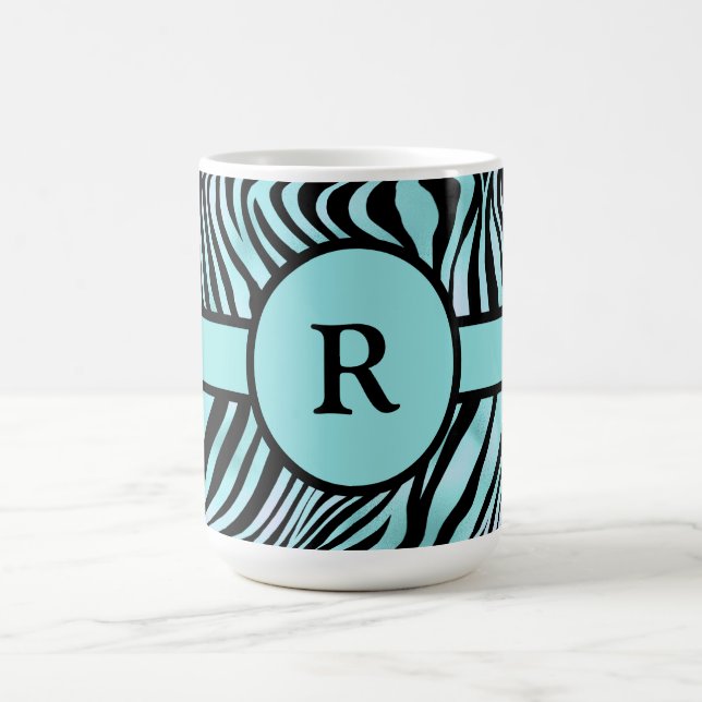 Caneca De Café Impressão de Zebra Personalizada Preta e Turquesa (Centro)