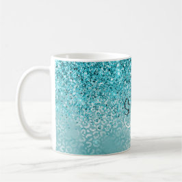 Caneca De Café Impressão do Leopardo Glitz Glitz Aqua Turquoise