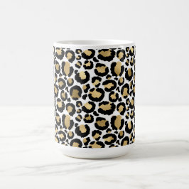 Caneca De Café Impressão Dourada, branca e negra sobre leopardo C