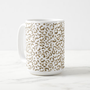 Caneca De Café Impressão Dourada de Leopardo com brilho       