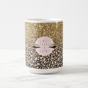 Caneca De Café Impressão Dourada Leopardo Rosa