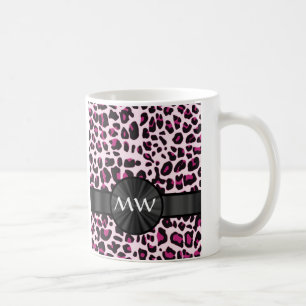 Caneca De Café Impressão e monograma rosa-leopardo