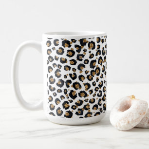 Caneca De Café Impressão Elegante, Dourada, de Leopardo Preto-Ne