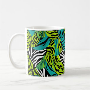 Caneca De Café Impressão em animais de zebra verde-teal