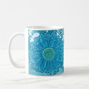 Caneca De Café Impressão em bloco de Gerbera Daisy - azul marinho