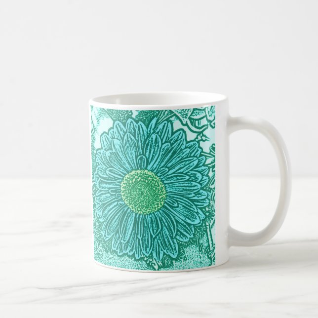 Caneca De Café Impressão em bloco de Gerbera Daisy - tons de aqua (Direita)