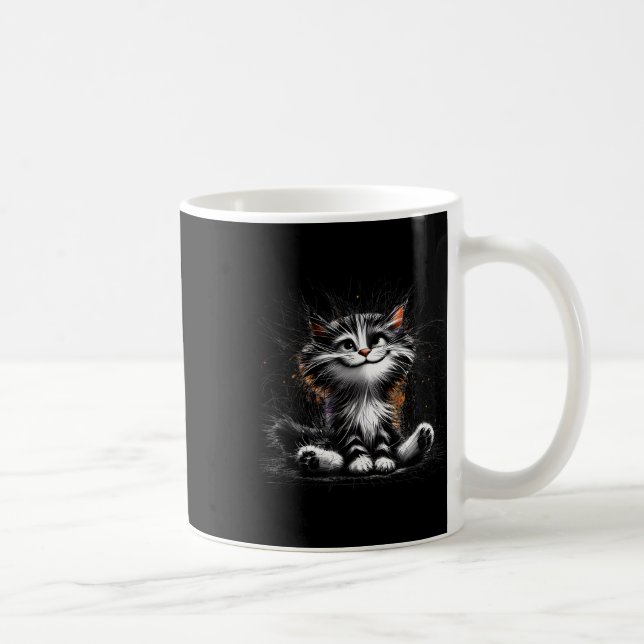 Caneca De Café Impressão Engraçado de Cat Art (Direita)
