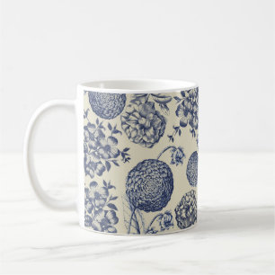 Caneca De Café Impressão Flor Azul Antiquado Floral