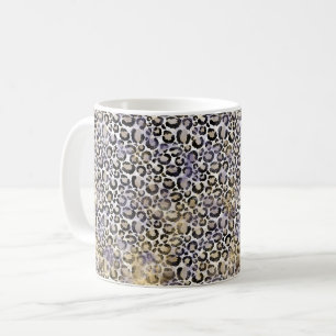 Caneca De Café Impressão Leopardo Dourada Roxo