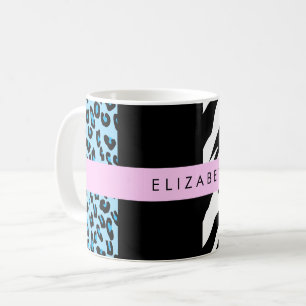 Caneca De Café Impressão Leopardo, Impressão Zebra, Azul, Seu Nom