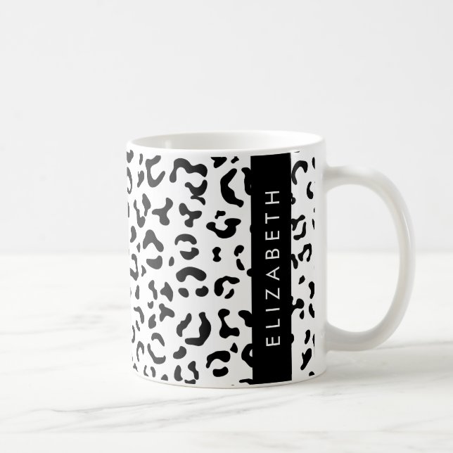 Caneca De Café Impressão Leopardo, Manchas, Preto E Branco, Seu N (Direita)