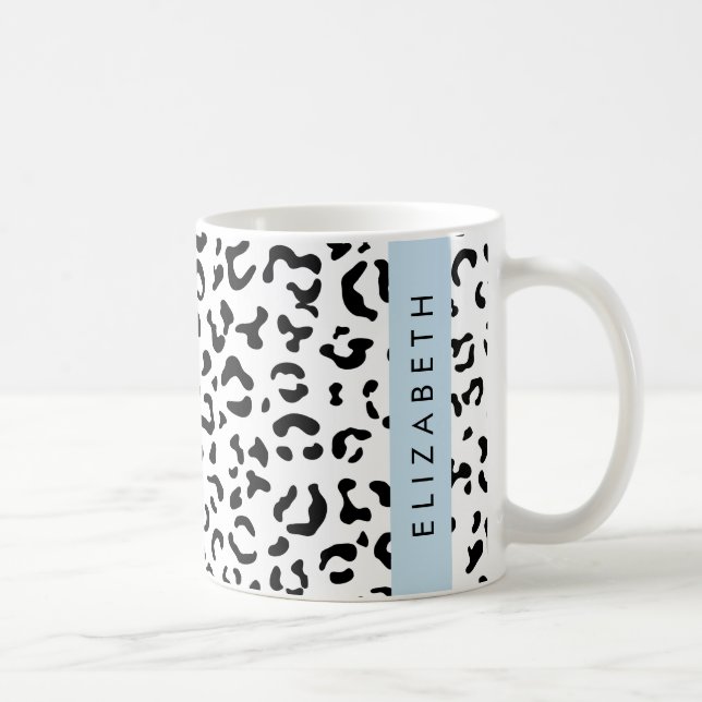 Caneca De Café Impressão Leopardo, Manchas, Preto E Branco, Seu N (Direita)