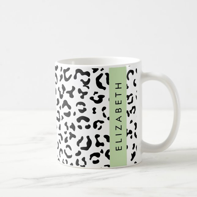Caneca De Café Impressão Leopardo, Manchas, Preto E Branco, Seu N (Direita)
