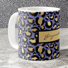 Caneca De Café Impressão Leopardo Preto Roxo