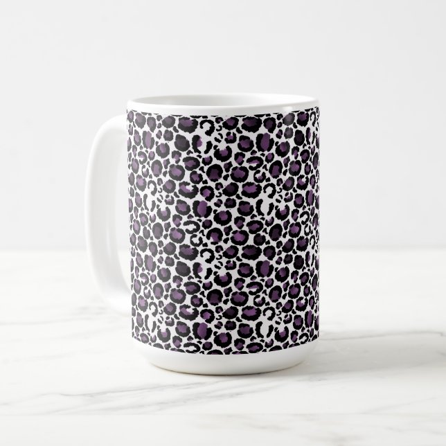 Caneca De Café Impressão Leopardo Roxo Preto (Frente Esquerda)