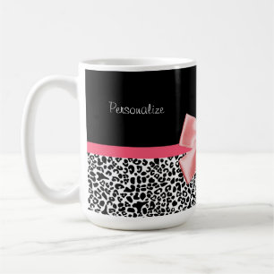 Caneca De Café Impressão na moda do leopardo e fita cor-de-rosa