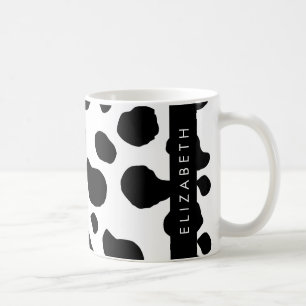 Caneca De Café Impressão, Pontos De Vaca, Preto E Branco, Seu Nom