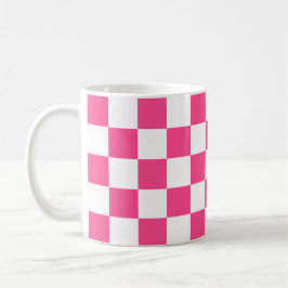 Caneca De Café Impressão Xadrez Rosa e Branco