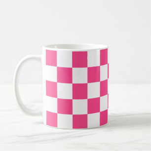 Caneca De Café Impressão Xadrez Rosa e Branco