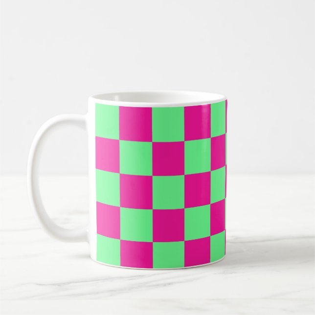 Caneca De Café Impressão Xadrez Rosa e Verde (Esquerda)