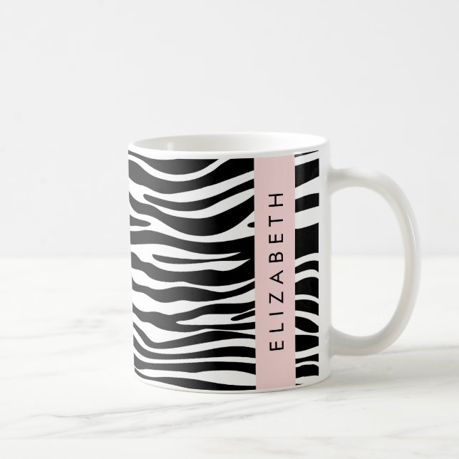 Caneca De Café Impressão Zebra, Stripes, Preto E Branco, Seu Nome (Direita)
