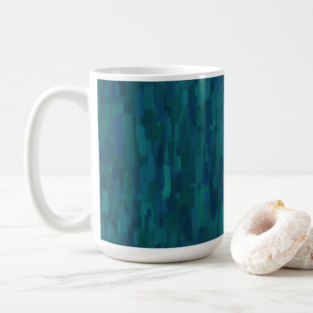 Caneca De Café Impressionist Brush Strokes, Navy, Teal, Blue (Com Donut)