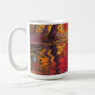 Caneca De Café Impressionista da Lagoa de Reflexão de Outono