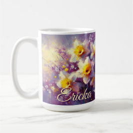 Caneca De Café Impressionista Daffodil Floral Purple Personalizad