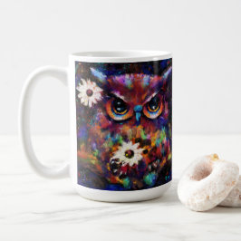 Caneca De Café Impressionista Whimsical Floral Coruja Pintura