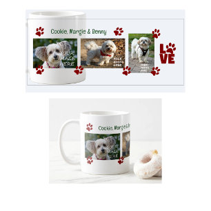 Caneca De Café Impressões de Pata 3 Fotos de Cães Nomes Moderna F
