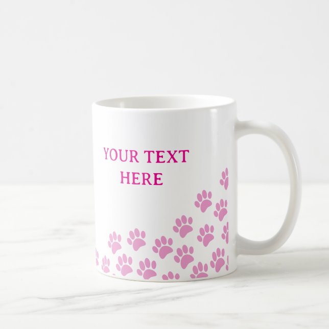 Caneca De Café Impressões de Patas de Cachorrinho Rosa Com Texto  (Direita)